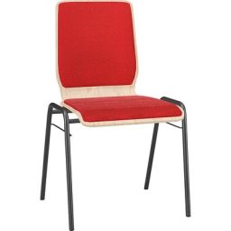 Chaise à coque en bois NUKI, rembourrée, piétement peint, lot de 4, rembourrage rouge