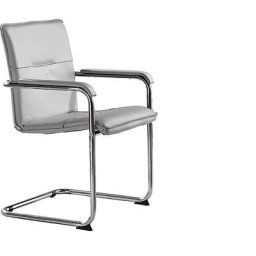 Siège à piétement luge à revêtement en cuir véritable, piétement chromé, lot de 2, coloris cuir gris clair