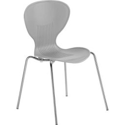 Chaise coque en plastique, piétement chromé, coque gris, lot de 4