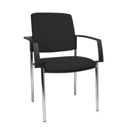 Topstar Chaise rembourrée empilable, piétement quatre pieds, lot de 2, piétement chromé, rembourrage noir