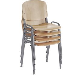 Chaise empilable ergonomique, hêtre / piétement coloris alu, lot de 4