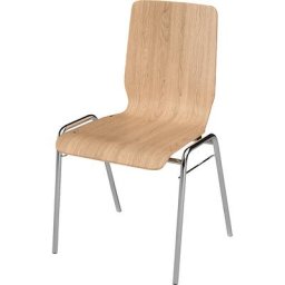 Chaise à coque en bois NUKI, piétement chromé, lot de 4, hêtre naturel