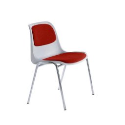 Chaise coque rembourrée, coque grise, tissu rouge