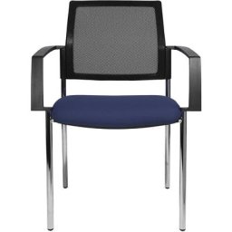 Topstar Chaise empilable à dossier résille, 4 pieds, lot de 2, assise bleue, piétement chromé
