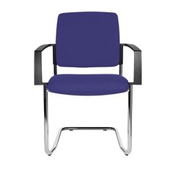 Topstar Chaise rembourrée empilable, chaise à piétement luge, lot de 2, piétement chromé, rembourrage bleu