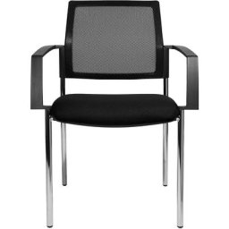 Topstar Chaise empilable à dossier résille, 4 pieds, lot de 2, assise noire, piétement chromé