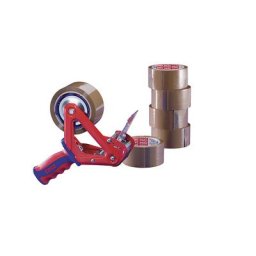 tesa Kit de ruban adhésif, dévidoir manuel tesa® 6400 et pour ruban polypropylène tesapack® 64014, 36 rouleaux, brun, largeur 50 mm
