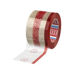 tesa Ruban d'emballage en polypropylène, tesapack® avec languette, lot 36 rouleaux, transparent/rouge, largeur du ruban 40 mm adhésif, 10 mm libre