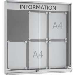 Vitrine d'affichage à portes coulissantes, profondeur extérieure 60 mm, B1, 6 x format A4, cadre à angles arrondis