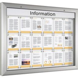 Vitrine d'affichage, pour 18 x format A4, blanc pur, ouverture 180° vers le bas