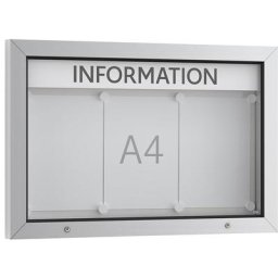 Vitrine d'affichage à porte battante, pour l'extérieur, cadre rectangulaire, 3 x format A4