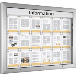 Vitrine d'affichage pour l'intérieur et l'extérieur, format horizontal, pour format A0, porte ouvrant à 90° vers le haut, coloris paroi arrière blanc pur
