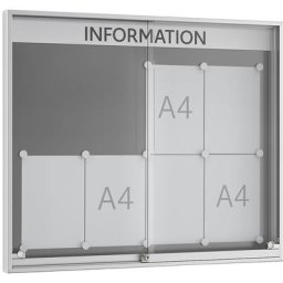Vitrine d'affichage à portes coulissantes, profondeur extérieure 60 mm, B1, 8 x format A4, cadre à angles droits