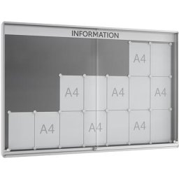 Vitrine d'affichage à portes coulissantes, profondeur extérieure 60 mm, B1, 21 x format A4, cadre à angles arrondis