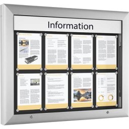 Vitrine d'affichage pour l'intérieur et l'extérieur, format horizontal, pour format A1, porte ouvrant à 90° vers le haut, coloris paroi arrière anthracite