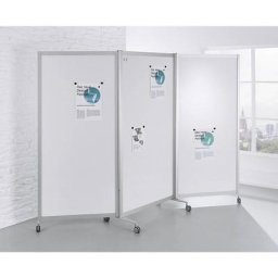 Tableau blanc / cloison pliante mobile, tableau en tôle d'acier, laqué blanc, h x l x p 1900 x 2800 x 450 mm