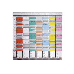 Planning hebdomadaire avec fiches en T, 7 modules de 24 fentes chacun, avec 800 fiches en T de 8 couleurs différentes