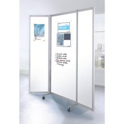 Tableau blanc / cloison pliante mobile, tableau en tôle d'acier, laqué blanc, h x l x p 1900 x 2000 x 450 mm