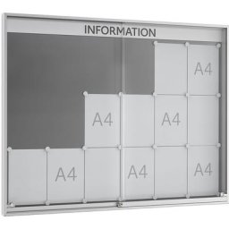 Vitrine d'affichage à portes coulissantes, profondeur extérieure 60 mm, B1, 18 x format A4, cadre à angles droits