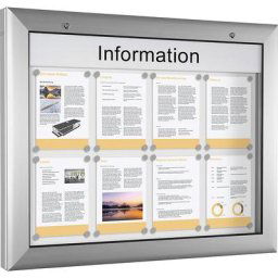 Vitrine d'affichage, pour 8 x format A4, blanc pur, ouverture 180° vers le bas