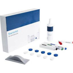 Kit entrée de gamme pour tableaux émaillés, marqueurs, supports pour marqueurs, effaceur à sec, plots magnétiques, pulvérisateur de nettoyage