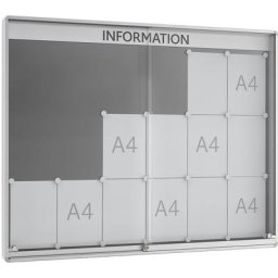 Vitrine d'affichage à portes coulissantes, profondeur extérieure 60 mm, B1, 18 x format A4, cadre à angles arrondis