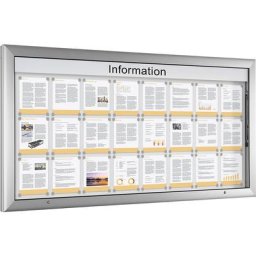 Vitrine d'affichage pour l'intérieur et l'extérieur, format horizontal, format extra-grand, l x h 2000 x 1025 mm, porte ouvrant à 90° vers le haut, coloris paroi arrière blanc pur