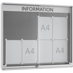 Vitrine d'affichage à portes coulissantes, profondeur extérieure 60 mm, B1, 8 x format A4, cadre à angles arrondis