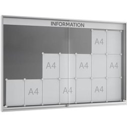 Vitrine d'affichage à portes coulissantes, profondeur extérieure 60 mm, B1, 21 x format A4, cadre à angles droits