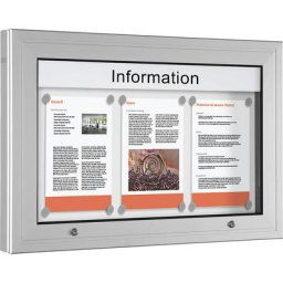 Vitrine d'affichage, ouverture porte 90° vers le haut, pour format A2, paroi arrière blanc pur