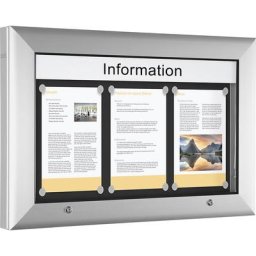 Vitrine d'affichage pour l'intérieur et l'extérieur, format horizontal, pour format A2, porte ouvrant à 90° vers le haut, coloris paroi arrière anthracite