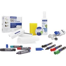 magnetoplan Kit d'accessoires, pour chevalet de conférence, marqueurs, effaceurs, plots magnétiques, produit nettoyant pour tableau