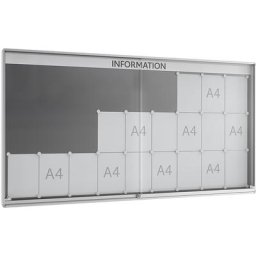Vitrine d'affichage à portes coulissantes, profondeur extérieure 60 mm, B1, 27 x format A4, cadre à angles arrondis