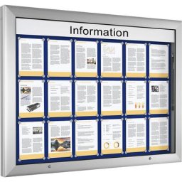 Vitrine d'affichage, pour 18 x format A4, bleu gentiane, ouverture 90° vers le haut