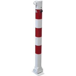 Potelet de délimitation, Ø 76 mm, blanc / rouge, rabattable, avec cylindre profilé, avec 1 œillet