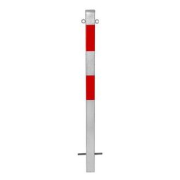 Potelet de délimitation, à sceller dans du béton, 70 x 70 mm, galvanisé à chaud / réfléchissant rouge, 2 œillets