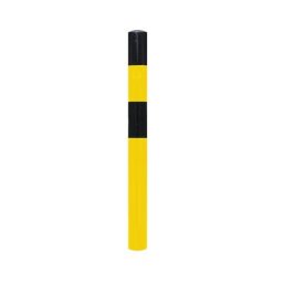 Potelet de délimitation, à sceller dans du béton, Ø 90 mm, peint noir-jaune, 2 œillets