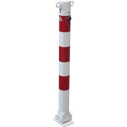 Potelet de délimitation, Ø 76 mm, blanc / rouge, rabattable, avec cylindre profilé, avec 2 œillets