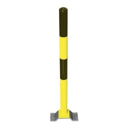 Potelet de délimitation en acier, à cheviller au sol, Ø 76 mm, noir-jaune, 1 œillet pour chaîne