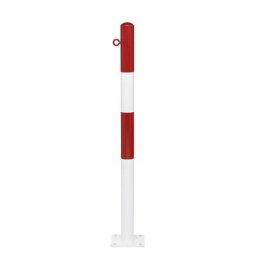 Potelet de délimitation, à cheviller au sol, Ø 76 mm, plastifié rouge-blanc, 1 œillet