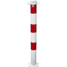Potelet de délimitation, Ø 76 mm, blanc / rouge, à cheviller, avec 2 œillets