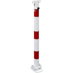 Potelet de délimitation, Ø 60 mm, blanc / rouge, rabattable, avec cylindre profilé, avec 2 œillets