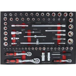 Kit d'outils avec compartiment en mousse bicolore, jeu de clés, pour l x p 570 x 410 mm, 63 éléments