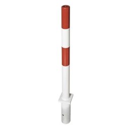 Potelet en tube d'acier rond, rouge / blanc, à sceller dans du béton, Ø 76 mm, serrure pompier