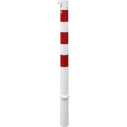Potelet de délimitation, Ø 76 mm, blanc / rouge, amovible, avec cylindre profilé, avec 1 œillet