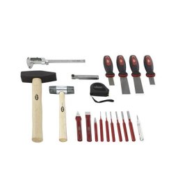 VIGOR Assortiment d'outils FORM, pointeaux, burins, marteaux, grattoirs, 19 pièces dans un support en mousse dure, l x p 500 x 540 mm