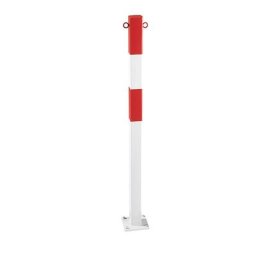 Potelet en tube d'acier, à cheviller, 70 x 70 mm, rouge/blanc, plastifié