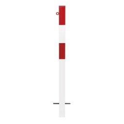 Potelet de délimitation, à sceller dans du béton, 70 x 70 mm, plastifié rouge-blanc, 1 œillet