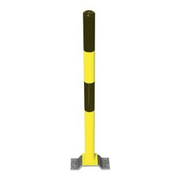 Potelet de délimitation en acier, à cheviller au sol, Ø 60 mm, noir-jaune, 1 œillet pour chaîne