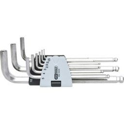 KS Tools Jeu de clés coudées inoxydable, six pans creux à tête sphérique, 9 éléments